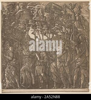 Der Triumph des Julius Caesar: Soldaten und transparenten Standards, 1593-99. Durch Herzog Vincenzo Gonzaga, diese Serie des Helldunkels Holzschnitte Beauftragten reproduziert Andrea Mantegna &#x2019;s Triumph von Julius Caesar, ein Jahrhundert früher lackiert. Die Szenen fantasievoll Schildern der Siegeszug der renommierten römischen General und Konsul Julius Caesar nach seinem erfolgreichen Niederlage der Gallier in 52 BC. Jeder Abschnitt des kontinuierlichen Fries zeigt Elemente an, die typisch für diese Paraden, die von den römischen Senat sanktioniert und in alten Texten beschrieben. Die gedruckten Suite &#x2019;s Frontispiz Funktionen Stockfoto