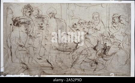 Tomyris mit dem Leiter der Cyrus, C. 1637-1638. Dieses Thema ist ungewöhnlich an, die auf der anderen Seite der Zusammenhang gesehen: Beide verfügen über einen abgetrennten Kopf, das Ergebnis einer Akt der Rache durch eine starke Frau. Die Geschichte der Königin Tomyris ist ein seltenes in Nordirland die europäische Kunst Tomyris regierte eine zentrale asiatischen Stamm und ihr Sohn starb, während er gefangen gehalten von Kyrus, der König von Persien. Jahre später, Tomyris rächte den Tod ihres Sohnes, als ihre Armeen die Perser in der Schlacht besiegt und sie fand Cyrus's Körper und schneiden Sie den Kopf. Rubens hat wahrscheinlich die Geschichte von der alten griechischen Historiker Herodot (ca. 484-4 Stockfoto