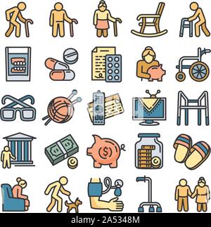 Pension Symbole gesetzt. Umrisse der Pension Vector Icons für Web Design auf weißem Hintergrund Stock Vektor