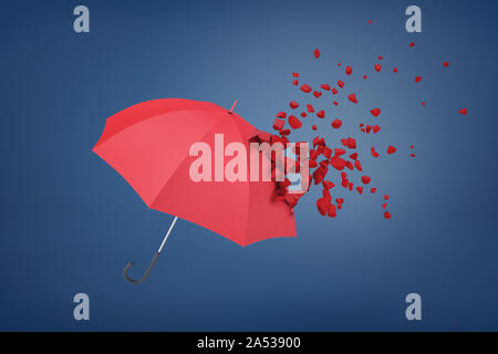 3D-Rendering der rote Regenschirm zerbrechen auf blauem Hintergrund Stockfoto