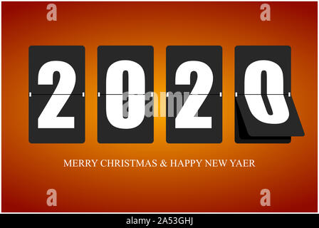 Frohes Neues Jahr 2020 vector mechanische Flip clock Design im Prozess des Flip. Happy New Year Karte. Stockfoto