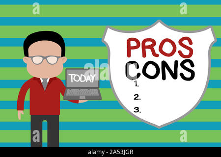 Konzeptionelle Handschrift zeigen Profis Kons. Konzept Bedeutung der günstigen und ungünstigen Faktoren oder aus Gründen der Nachweis Mann in Anzug tragen eyegl Stockfoto