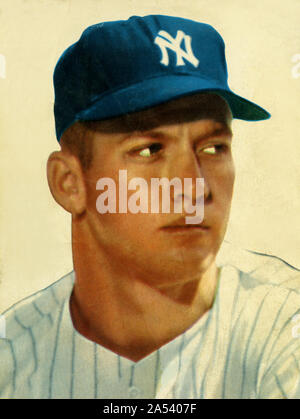 Vintage Farbe Porträt einer jungen Mickey Mantle die Hall of Fame Baseball spieler mit der New York Yankees in den 1950er und 1960er Jahren. Stockfoto