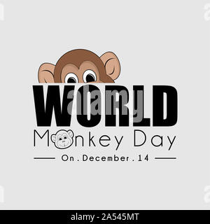 World Monkey Tag Typografie mit einem Affen peeking von oben Text Stockfoto