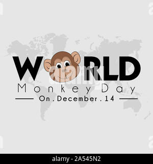 World Monkey Tag Typografie mit Affengesicht auf 'Welt' Text Stockfoto