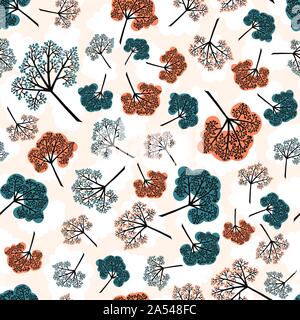 Nahtlose Muster von Orange und Teal berry Zweige oder Cluster auf einem hellen Hintergrund mit Cloud Silhouetten in herbstlichen Farben. Perfekt für Geschenkpapier Stock Vektor