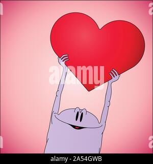 Valentines Tag Karte mit Charakter, Herz Stock Vektor