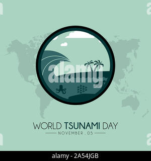 Welt Tsunami Tag Symbol vektor design am 05. November, sichtbar von der Küste und der Meeresfauna Stockfoto