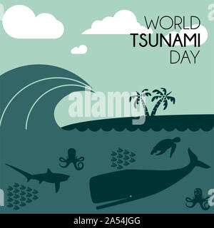Welt Tsunami Tag, sichtbar von der Küste und der Meeresfauna Stockfoto