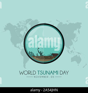 Welt Tsunami Tag Symbol vektor design am 05. November, sichtbar vom Meeresboden und Sea Life Stockfoto