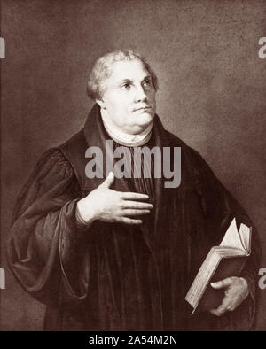 Martin Luther (1483-1546), deutscher Professor, Theologe, und Schlüsselfigur in der Protestantischen Reformation, sowie als Übersetzer der Bibel in die deutsche Sprache. (Gravur von einem portrait Gemälde von Lucas Cranach d.) Stockfoto