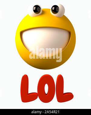 3D-Rendering von einem Smiley mit LOL Buchstaben darunter Stockfoto