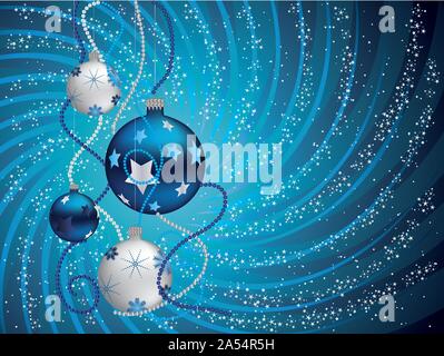 Weihnachten Hintergrund mit blauen und silbernen Kugeln. Stock Vektor