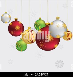 Schöne Weihnachten Kugeln, dekorative Ornamente auf grauem Hintergrund. Stock Vektor