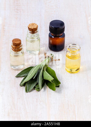 Natürlichen Spa Zutaten Salbei ätherischen Ölen für die Aromatherapie. Stockfoto