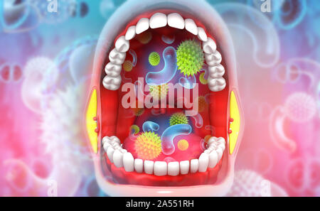 Virus-, Bakterien im menschlichen Mund. 3D-Darstellung Stockfoto