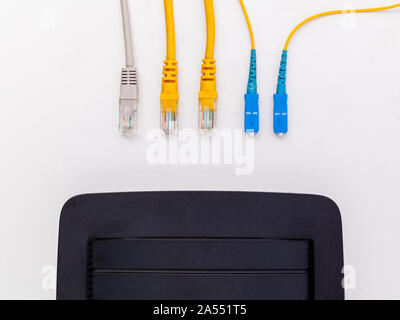 Über Ansicht Fiber optic Connector mit Schaltungen Board. Stockfoto