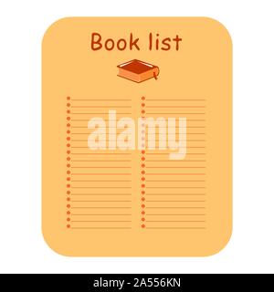 Liste Bücher Blatt. Leer notebook Abbildung. Buchen Sie Liste Stockfoto