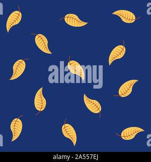 Leuchtend gelben Blätter im Herbst auf dunkelblauem Hintergrund verstreut. Kann für Stoff-, Textil-, Papier verwendet werden. Stock Vektor
