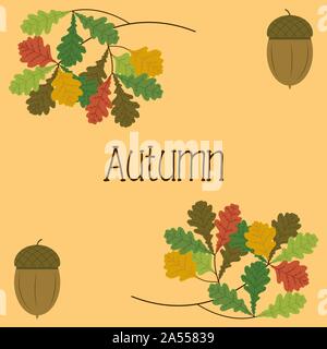 Herbst Hintergrund mit Eiche Zweige und Eicheln. Abbildung: Stock Vektor
