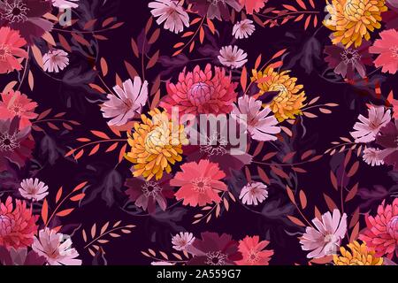 Art floral Vektor nahtlose Muster, Herbst Blumen Stock Vektor