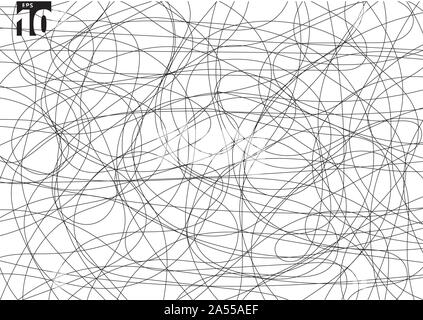 Abstrakte scribble kreative Wirrwarr auf weißem Hintergrund. Hand Gekritzel Skizze Chaos doodle Muster gezeichnet. Vector Illustration Stock Vektor