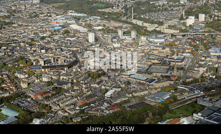 Luftaufnahme der Skyline und dem Stadtzentrum von Halifax, West Yorkshire, UK Stockfoto