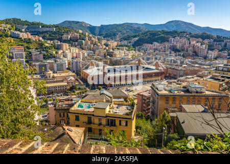 Luftaufnahme von Genua und Sampdoria fußball Teams Stadion in Genua Marassi in Italien. Stockfoto