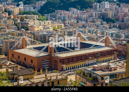 Luftaufnahme von Genua und Sampdoria fußball Teams Stadion in Genua Marassi in Italien. Stockfoto