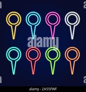 Vektor einrichten von realistischen isoliert Leuchtreklame der Karte pin für Dekoration und die auf dem blauen Hintergrund. Konzept der Lieferung, Transport und Logistik Stock Vektor