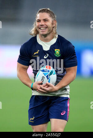 Südafrika's Faf De Klerk während des Kapitäns beim Tokyo Stadium, Tokio, Japan. Stockfoto