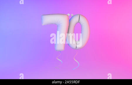 Weiße Zahl 70 Feier Ballon gruss Hintergrund. 3D-Rendering Stockfoto