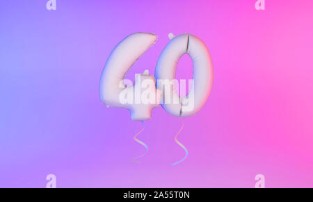 Weiße Zahl 40 Feier Ballon gruss Hintergrund. 3D-Rendering Stockfoto