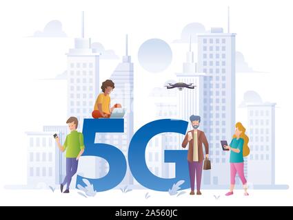 5 G flache Bauweise Stock Vektor