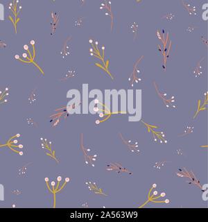 Blauer Herbst Natur Muster. Abstrakte doodle Beeren und Blätter nahtlose Vektor Muster blau grün orange rosa. Blumen und Blätter Hintergrund wiederholen Stock Vektor