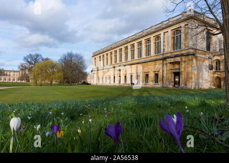 Herrliche Cambridge Innenhof mit spektakulärer Architektur. Die Erkundung der Cambridge Universität und Hochschulen an einem Frühlingstag. Cambridge City Stockfoto