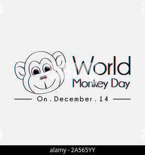 World Monkey Tag Typografie mit Affengesicht line Art vector Cartoon Stockfoto