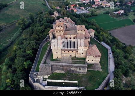 Torrechiara Burg Luftbild-Torrechiara, Parma/Italien Stockfoto