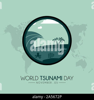 Welt Tsunami Tag Symbol vektor design am 05. November, sichtbar von der Küste und der Meeresfauna Stockfoto