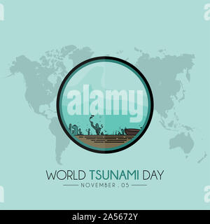 Welt Tsunami Tag Symbol vektor design am 05. November, sichtbar vom Meeresboden und Sea Life Stockfoto