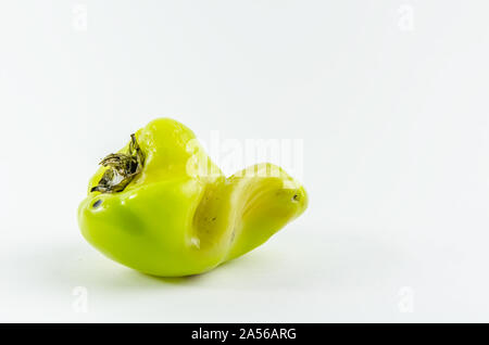 Hässliches Essen. grüner Pfeffer auf einem weißen Hintergrund. Kopieren Sie Platz Stockfoto