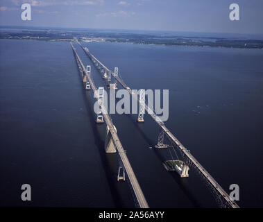 Blick von oben der Maryland Chesapeake Bay Bridge Stockfoto