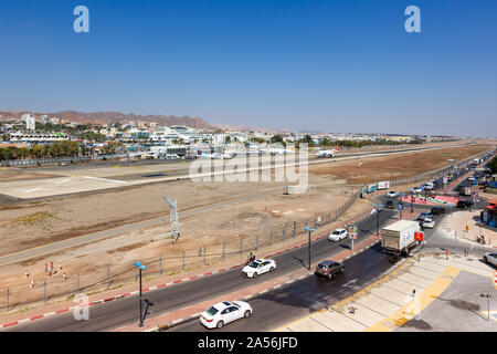 Eilat, Israel - 21. Februar 2019: Überblick über Flughafen Eilat (ETH) in Israel. Stockfoto