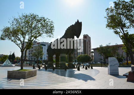 CANAKKALE, Türkei - 14 August, 2017: Nachbildung der Trojanische Pferd in der Stadt Canakkale, Türkei. Stockfoto