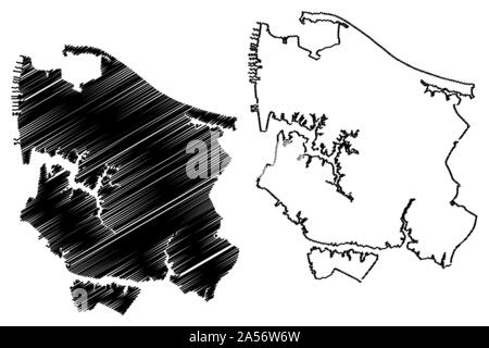 Norfolk Stadt (Usa Städte, Vereinigte Staaten von Amerika, usa Stadt) Karte Vektor-illustration, kritzeln Skizze Stadt Norfolk Karte Stock Vektor