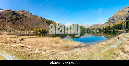 See Cavloc am Maloggia Pass im Herbst im Oberengadin Schweiz Stockfoto