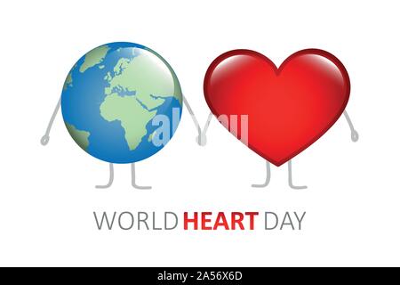 World Heart Day Erde und Herz, Hände halten Cartoon Illustration Vektor EPS 10. Stock Vektor