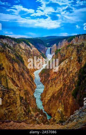 Aussicht auf niedrigere Yellowstone fällt und der Grand Canyon im Yellowstone der Yellowstone National Park, Wyoming, USA. Stockfoto