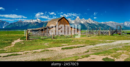 Alte Scheune in der mormonischen Zeile im Grand Teton National Park. Stockfoto