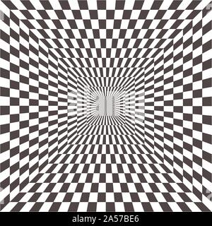 Abstrakte optische Illusion von B&W. Schwarze und Weiße geometrische Muster, Psychedelic, Schachbrett, Op Art, Optische Kunst als Hintergrund Muster-Vektor Stock Vektor